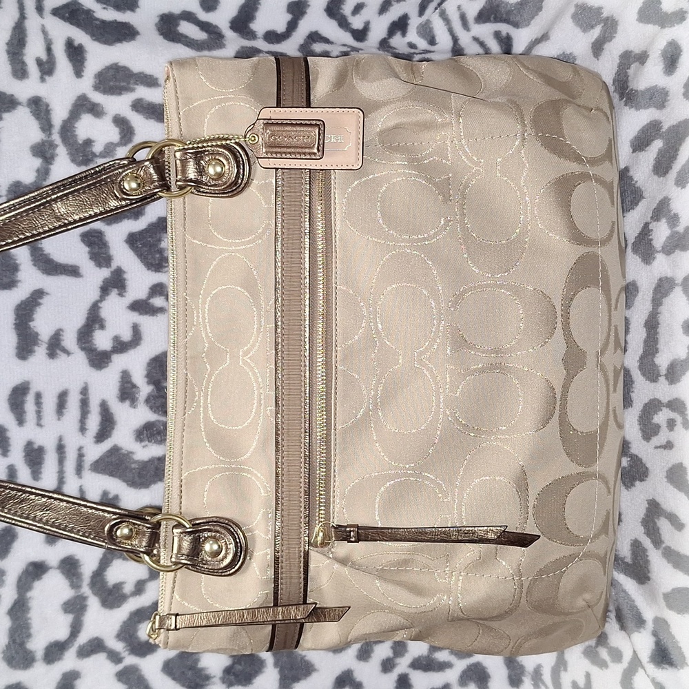 Coach Signature C Beige and Bronze Tote with Gold Shimmer - Picture 2 of 13